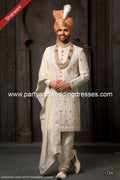 Designer Cream/Cream Color Georgette Fabric Mens Sherwani PAWDAC1724