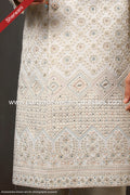Designer Cream/Cream Color Georgette Fabric Mens Sherwani PAWDAC1731