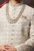 Designer Gray/Cream Color Art Silk Fabric Mens Sherwani PAWDAC1734