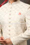 Designer Cream/Cream Color Art Silk Fabric Mens Sherwani PAWDAC1735