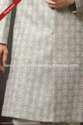 Designer Gray/Cream Color Art Silk Fabric Mens Sherwani PAWDAC1736