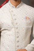 Designer Sky Blue/Cream Color Art Silk Fabric Mens Sherwani PAWDAC1738