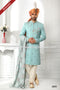 Designer Teal Blue/Cream Color Art Silk Fabric Mens Sherwani with Stole PAWDAC1752