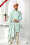 Designer Pista Green/Cream Color Art Silk Fabric Mens Sherwani with Stole PAWDAC1754