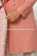 Designer Dark Peach/Cream Color Art Silk Fabric Mens Sherwani with Stole PAWDAC1755
