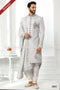Designer Gray/Off-white Color Art Silk Fabric Mens Sherwani with Stole PAWDAC1756