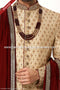 Designer Beige/Maroon Color Art Silk Fabric Mens Sherwani with Stole PAWDAC1756