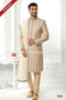 Designer Cream/Gold Color Art Silk Fabric Mens Sherwani with Stole PAWDAC1758