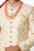 Designer Cream/Cream Color Art Silk Fabric Mens Sherwani PAWDAC1760
