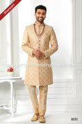 Designer Beige/Gold Color Art Silk Fabric Mens Sherwani PAWDAC1762