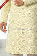 Designer Yellow/Cream Color Art Silk Fabric Mens Sherwani PAWDAC1763