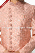 Designer Peach/Cream Color Art Silk Fabric Mens Sherwani PAWDAC1765