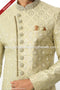 Designer Green/Cream Color Art Silk Fabric Mens Sherwani PAWDAC1766