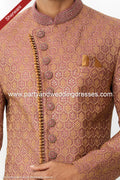 Designer Pista Green/Chikoo Color Art Silk Fabric Mens Sherwani PAWDAC1769