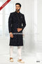 Designer Navy Blue/Off-white Color Art Silk Fabric Mens Sherwani PAWDAC1787