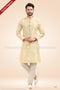 Designer Cream Color Jacquard Silk Brocade Fabric Mens Kurta Pajama PAWDAC1801