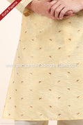 Designer Cream Color Jacquard Silk Brocade Fabric Mens Kurta Pajama PAWDAC1801