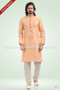 Designer Peach/Cream Color Jacquard Banarasi Silk Fabric Mens Kurta Pajama PAWDAC1804
