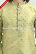 Designer Pista Green/Chikoo Color Jacquard Banarasi Silk Fabric Mens Kurta Pajama PAWDAC1806