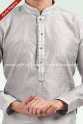 Designer Gray/Cream Color Jacquard Banarasi Silk Fabric Mens Kurta Pajama PAWDAC1808