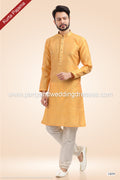 Designer Fire/Cream Color Jacquard Banarasi Silk Fabric Mens Kurta Pajama PAWDAC1809