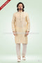 Designer Cream/Cream Color Jacquard Banarasi Silk Fabric Mens Kurta Pajama PAWDAC1812