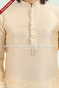 Designer Cream/Cream Color Jacquard Banarasi Silk Fabric Mens Kurta Pajama PAWDAC1812