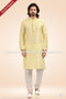 Designer Lemon/Cream Color Jacquard Banarasi Silk Fabric Mens Kurta Pajama PAWDAC1813