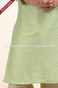 Designer Pista Green/Gold Color Jacquard Banarasi Silk Fabric Mens Kurta Pajama PAWDAC1815