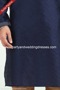 Designer Blue/Chikoo Color Jacquard Banarasi Silk Fabric Mens Kurta Pajama PAWDAC1816