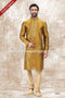 Designer Golden/Tusser Color Jacquard Brocade Silk Fabric Mens Kurta Pajama PAWDAC2003
