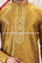Designer Golden/Tusser Color Jacquard Brocade Silk Fabric Mens Kurta Pajama PAWDAC2003