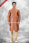 Designer Orange/Tusser Color Jacquard Brocade Silk Fabric Mens Kurta Pajama PAWDAC2006