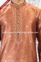 Designer Orange/Tusser Color Jacquard Brocade Silk Fabric Mens Kurta Pajama PAWDAC2006