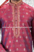 Designer Two-tone Rani Blue/Tusser Color Jacquard Brocade Silk Fabric Mens Kurta Pajama PAWDAC2008