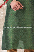 Designer Green/Chikoo Color Jacquard Brocade Silk Fabric Mens Kurta Pajama PAWDAC2009