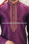 Designer Magenta/Chikoo Color Jacquard Brocade Silk Fabric Mens Kurta Pajama PAWDAC2011