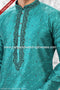 Designer Teal Green/Black Color Jacquard Brocade Silk Fabric Mens Kurta Pajama PAWDAC2012