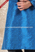 Designer Blue/Black Color Jacquard Brocade Silk Fabric Mens Kurta Pajama PAWDAC2013