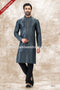 Designer Gray/Black Color Jacquard Brocade Silk Fabric Mens Kurta Pajama PAWDAC2015