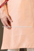 Designer Peach/Cream Color Jacquard Banarasi Silk Fabric Mens Kurta Pajama PAWDAC2021