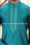 Designer Blue/Cream Color Jacquard Banarasi Silk Fabric Mens Kurta Pajama PAWDAC2024