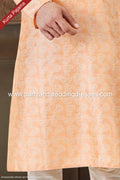 Designer Peach/Cream Color Jacquard Banarasi Silk Fabric Mens Kurta Pajama PAWDAC2025