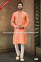 Designer Two-tone Orange/Cream Color Jacquard Banarasi Silk Fabric Mens Kurta Pajama PAWDAC2027