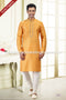 Designer Fire/Cream Color Jacquard Banarasi Silk Fabric Mens Kurta Pajama PAWDAC2028