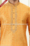 Designer Fire/Cream Color Jacquard Banarasi Silk Fabric Mens Kurta Pajama PAWDAC2028