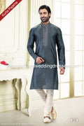 Designer Gray/Cream Color Jacquard Banarasi Silk Fabric Mens Kurta Pajama PAWDAC2032
