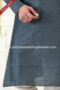 Designer Gray/Cream Color Jacquard Banarasi Silk Fabric Mens Kurta Pajama PAWDAC2032