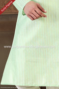 Designer Pista Green/Cream Color Jacquard Art Silk Fabric Mens Kurta Pajama PAWDAC2033