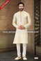 Designer Gold/Cream Color Jacquard Art Silk Fabric Mens Kurta Pajama PAWDAC2036